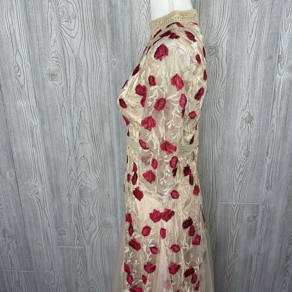 boutique floral embroidered midi dress M vintage look victorian fit & flare NWOT - Picture 7 of 12